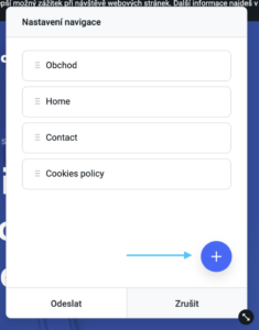Tlačidlo plus v nastavení navigácie vo WebEditore
