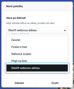 Zvolená Otvoriť webovú adresu akcia po kliknutí