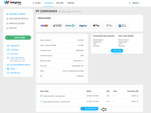 Tlačidlo rozdeliť faktúru vo Webglobe Administrácii
