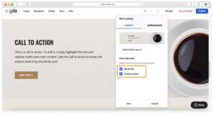 Elementy bloku Call To Action v editore Yola