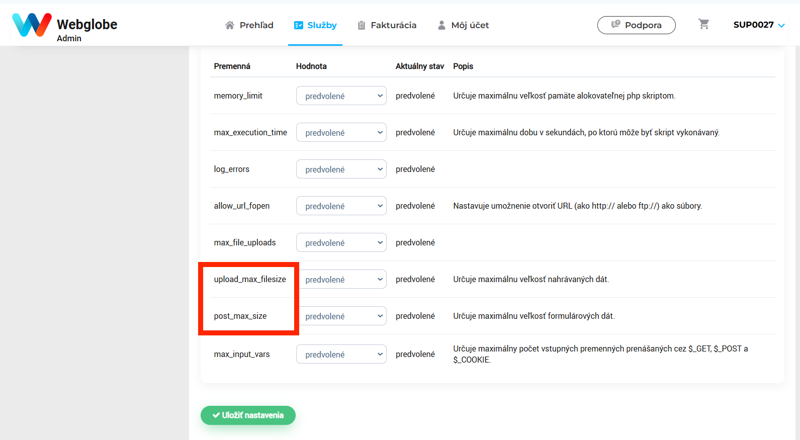 Zmena upload_max_filesize a post_max_size pre webhosting