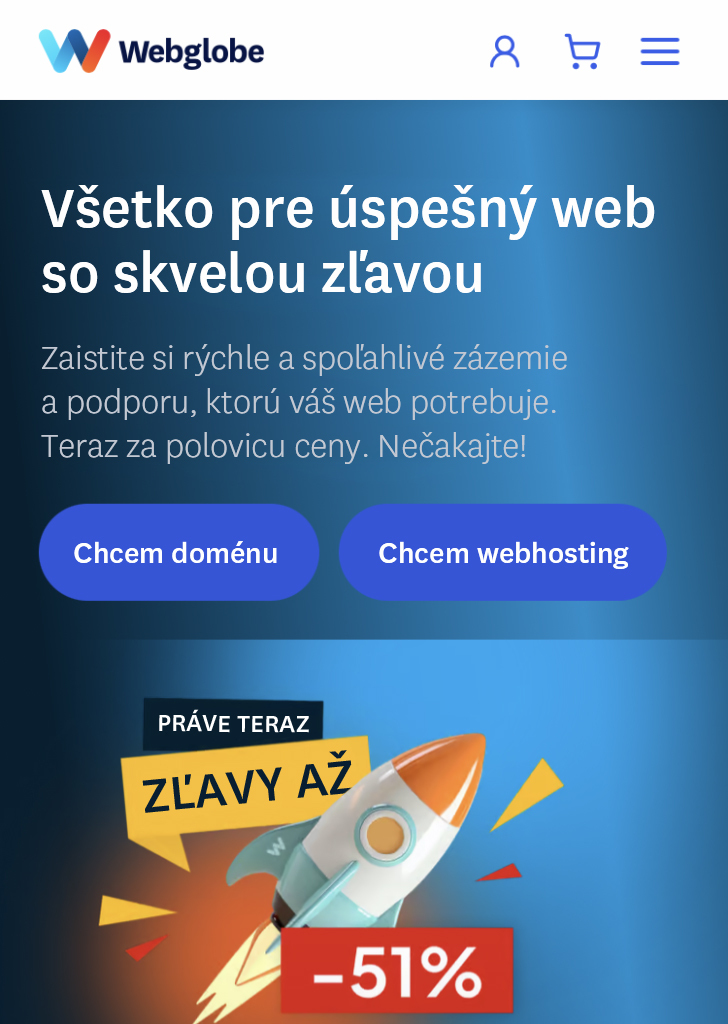 Ukážka CTA tlačidiel na mobilnej verzii Webglobe.sk